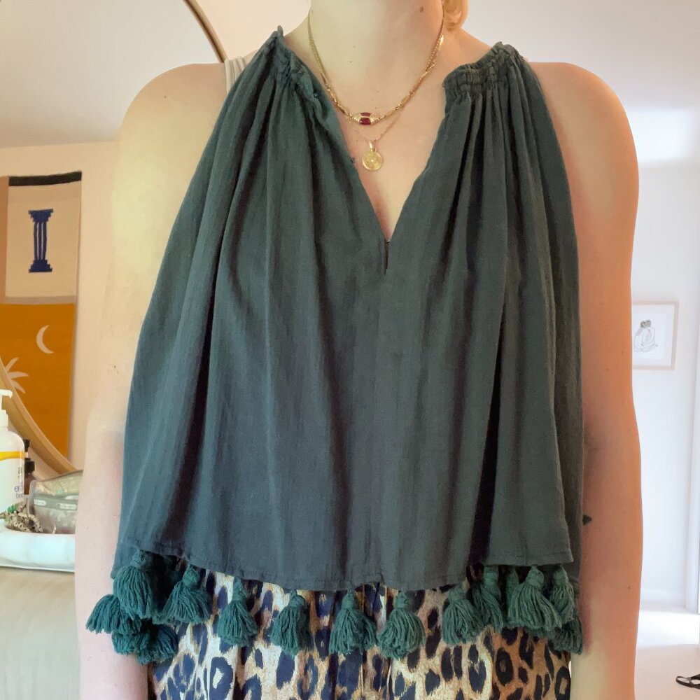 Apiece Apart Halter Top Women’s Size 6 Green Cotton Tassel Hem